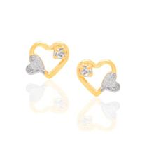 Brincos de ouro 18k femininos pequenos coração segundo furo rommanel cristais ródio branco 522545