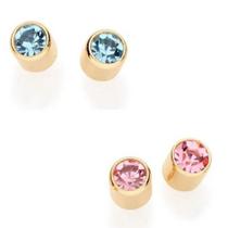 Brincos de ouro 18k femininos pequenos segundo furo solitário rommanel tubo cristal azul rosa 525179
