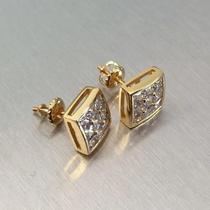 Brincos De Ouro Quadrados Com Zircônia Para Mulheres E Meninas, Joia Hip Hop Estilosa Para Piercing