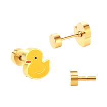 Brincos De Pato Kawaii Banhados a Ouro 18K Em Aço Inoxidável Com Fecho De Rosca Para Mulheres - Brincos De Pato Kawaii Banhados a Ouro 18K Em Aço Inoxidável Com Fecho De Rosca Para Mulheres -