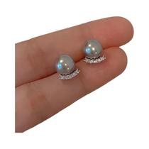 Brincos De Pérola Imitada Cinza Com Zircônia Cúbica Para Mulheres, Joias De Casamento Com Pérola Brincos De Pérola Imitada Cinza Com Zircônia Cúbica Para Mulheres, Joias De Casamento Com Pérola