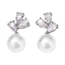 Brincos De Pérola Imitada Em Forma De Gota Com Zircônia Para Mulheres, Elegantes Para Casamentos E