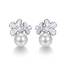 Brincos de pérolas Lryusca Flower Design em prata 925 para mulheres Brincos de pérolas Lryusca Flower Design em prata 925 para mulheres