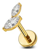 Brincos de Piercing OUFER 18G Titânio com Zircônia Cúbica Verde em Formato de Folha Brincos de Piercing OUFER 18G Titânio com Zircônia Cúbica Verde em Formato de Folha