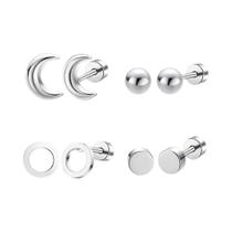 Brincos De Prata Em Formato De Folha, Lua, Coração, Quadrado E Redondo - 9 Pares De Joias