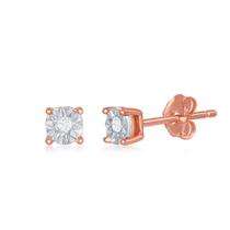 Brincos de Prata Esterlina 4mm com Detalhes em Ouro Rosa e Diamantes