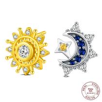 Brincos De Prata Esterlina 925 Com Pingente Sol E Lua Para Mulheres, Moda, Festa, Uso Diário,