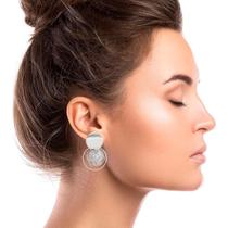 Brincos de Pressão Argola com Pérolas Prateado Fashion