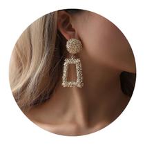 Brincos de Pressão Retangular Dourado Mulheres Festas Luxo