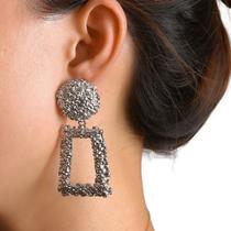 Brincos de Pressão Retangular Prateado Mulheres Festa Luxo T - Brincos de Pressão Retangular Prateado Mulheres Festa Luxo T -