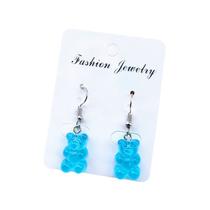 Brincos de urso de goma 1 par desenho animado criativo design feminino dangles joias para meninas festival de aniversário suprimentos presentes - azul