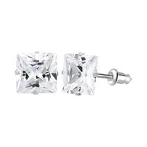 Brincos De Zircônia Cúbica Quadrada De Aço Inoxidável Com 4 Garras Para Homens E Mulheres 4 5 6 7mm