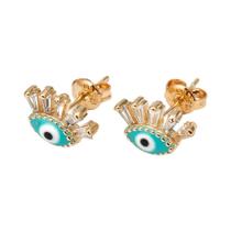 Brincos De Zircônia Redonda Micro Pave Com Olho Turco De Cobre Para Mulheres E Homens