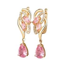 Brincos De Zircônia Rosa Em Forma De Gota Com Pavê Para Mulheres, Joias De Moda Para Festas E