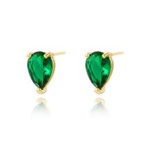 Brincos de Zircônia Verde com Pingente em Formato de Gota - Folheado a Ouro Brincos de Zircônia Verde com Pingente em Formato de Gota - Folheado a Ouro