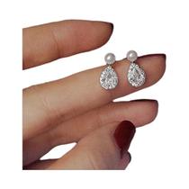 Brincos Delicados Em Forma De Gota De Água Com Pérola Simulada E Zircônia Para Mulheres, Joias De Brincos Delicados Em Forma De Gota De Água Com Pérola Simulada E Zircônia Para Mulheres, Joias De