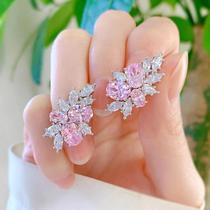 Brincos Deslumbrantes com Zircônia Cúbica Rosa - Para Mulheres e Meninas Brincos Deslumbrantes com Zircônia Cúbica Rosa - Para Mulheres e Meninas