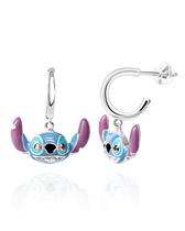 Brincos Disney Stitch Hoop prateados para mulheres