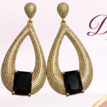 Brincos Dondocas - Dourado com pedra colorida Cor:Preto