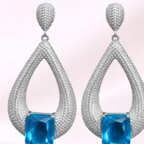 Brincos Dondocas - Prata com pedra Cor:Azul