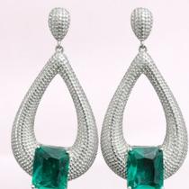 Brincos Dondocas - Prata com pedra Cor:Verde