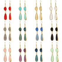 Brincos Drop Hicarer Faux Druzy Crystal em aço inoxidável