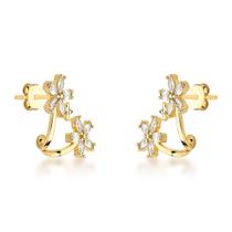 Brincos Earcuff Banhados a Ouro 18k com Design de Zircônias Cristais