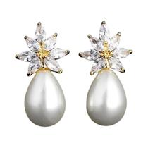 Brincos Elegantes De Zircônia Para Noivas Com Design De Floco De Neve, Moda Coreana Com Pérolas Brincos Elegantes De Zircônia Para Noivas Com Design De Floco De Neve, Moda Coreana Com Pérolas
