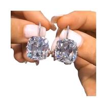 Brincos Elegantes Em Prata Para Mulheres Com Grande Pedra CZ, Joias Para Festas, Presente De Brincos Elegantes Em Prata Para Mulheres Com Grande Pedra CZ, Joias Para Festas, Presente De