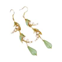 Brincos Elegantes Femininos Com Franjas De Flores E Contas De Vidro Chinesas Estilo Doce Joia