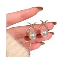 Brincos Elegantes Femininos Com Pérolas Simuladas E Strass, Letra X, Joias Modernas Para Festas E