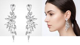 Brincos Feminino Asas Longas Luxo Strass Cravejado Banhado Zircônias Festa Brincos Feminino Asas Longas Luxo Strass Cravejado Banhado Zircônias Festa