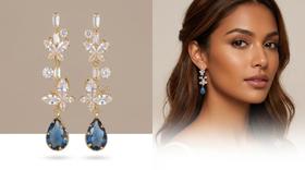 Brincos Feminino Azul degrade Gota Cravejado Zirconia Banho Ouro 14k Dourado Estilo Luxo Casual