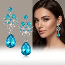 Brincos Feminino Azul Gota Cravejado Zirconia Banho Prata Estilo Luxo Brincos Feminino Azul Gota Cravejado Zirconia Banho Prata Estilo Luxo