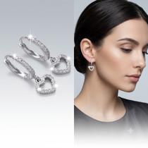 Brincos Feminino Coração Minimalista Cravejada Zirconia Banho Prata Delicada Luxo Casual Brincos Feminino Coração Minimalista Cravejada Zirconia Banho Prata Delicada Luxo Casual