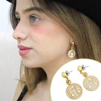 Brincos Feminino Ferradura Madreperola Country Semijoia