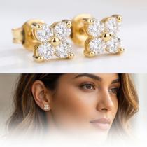 Brincos Feminino Flor Minimalista Cravejada Zirconia Banho Ouro Delicada Luxo Casual Brincos Feminino Flor Minimalista Cravejada Zirconia Banho Ouro Delicada Luxo Casual