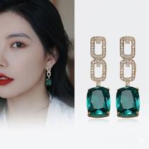 Brincos Feminino Geométrico Esmeralda Strass Zirconia Banhada S925 Brincos Feminino Geométrico Esmeralda Strass Zirconia Banhada S925