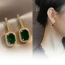 Brincos Feminino Verde Esmelralda Geometrico Cravejado Zirconia Banho Ouro 18k Dourado Estilo Luxo Casual