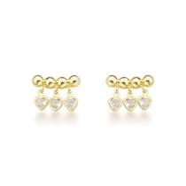 Brincos Femininos Banhados a Ouro 18k com Esferas e Corações de Zircônia Brincos Femininos Banhados a Ouro 18k com Esferas e Corações de Zircônia
