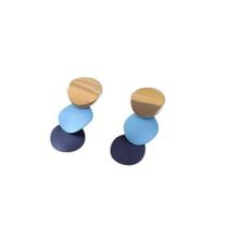 Brincos Femininos Circular Azul Com Dourado Presente