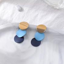 Brincos femininos Circular Azul com dourado Presente para namorada