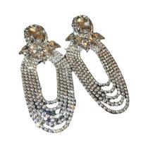 Brincos Femininos com Strass e Borla Longa - Joia para Festa e Casamento Brincos Femininos com Strass e Borla Longa - Joia para Festa e Casamento