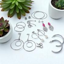 Brincos Femininos Cor Prata Modelos Variados Kit 10 Pares Niquelados