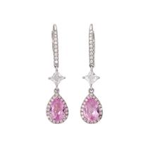 Brincos Femininos Cromados Com Micro Zircônias Rosa Luxo