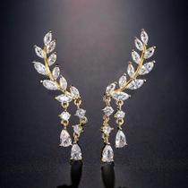 Brincos Femininos De Moda Com Pingente De Folha E Borla, Zircônia Cúbica, Joia Para Casamento E Brincos Femininos De Moda Com Pingente De Folha E Borla, Zircônia Cúbica, Joia Para Casamento E