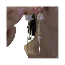 Brincos Femininos De Natal Com Pingente De Flor De Zircônia E Cristal, Borla Longa De Floco De Neve Brincos Femininos De Natal Com Pingente De Flor De Zircônia E Cristal, Borla Longa De Floco De Neve