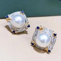 Brincos Femininos de Pérola e Zircônia - Dourado e Azul - Joia para Casamento