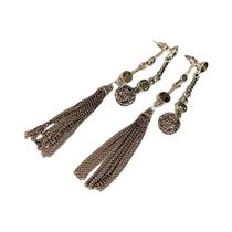 Brincos Femininos De Prata Antiga Com Strass, Franjas Longas E Pingente De Bola Redonda, Estilo