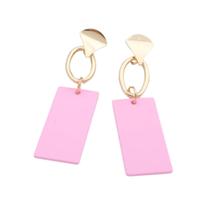 Brincos femininos Geométrico Retangular Rosa com Dourado Presente para namorada